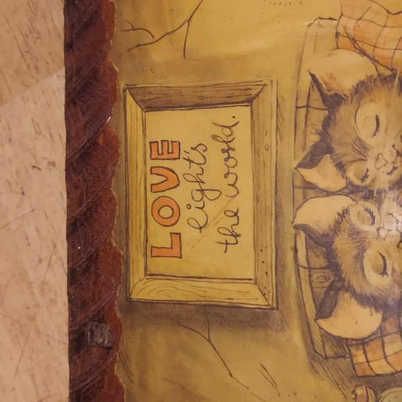 VINTAGE 1977 Cartoon Mouse Wall Art Love Lights the World Cottagecore Cozy - Picture 2 of 4